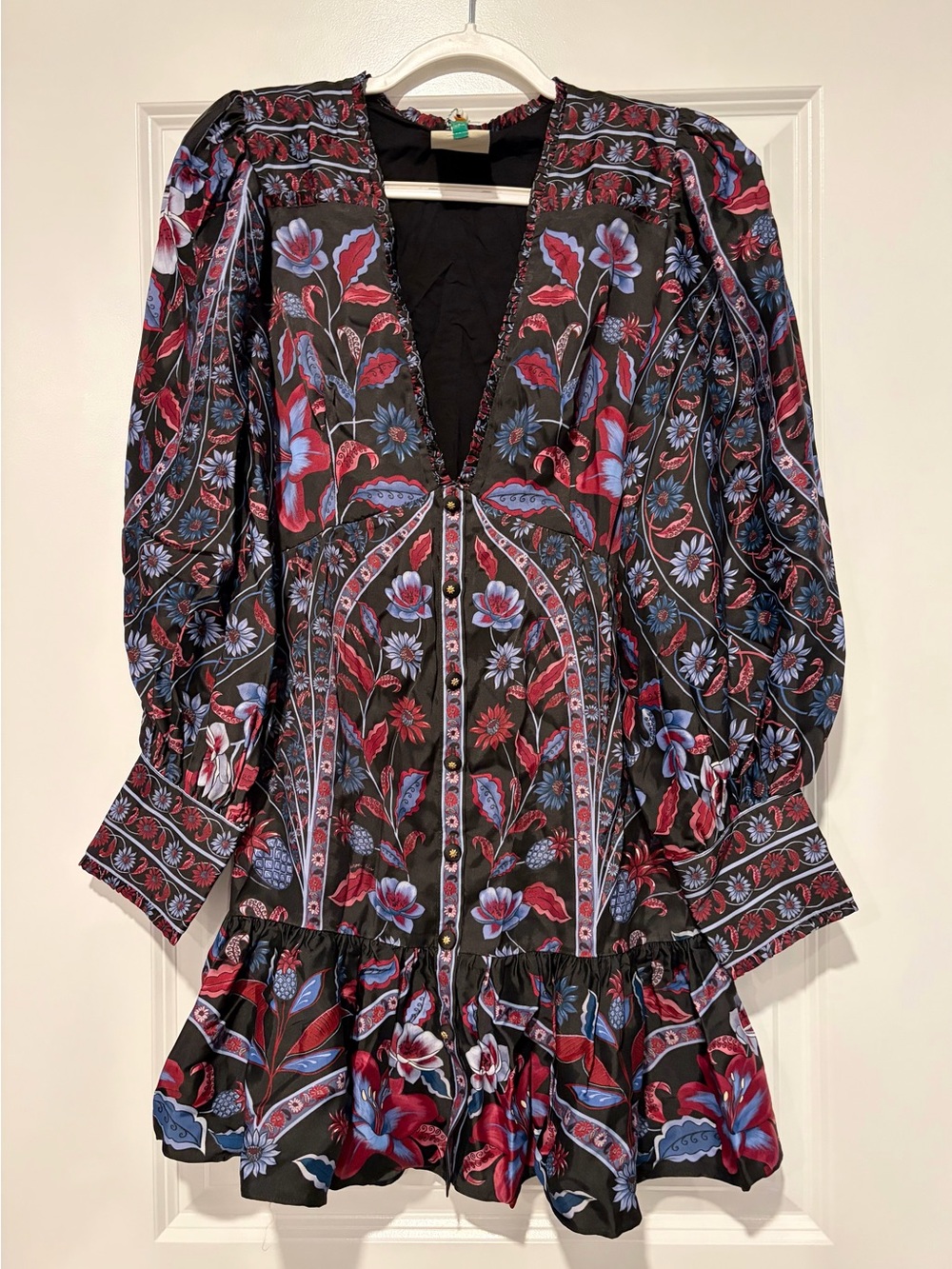 FARM Rio Black Mini Dress with Red & Blue Floral Print